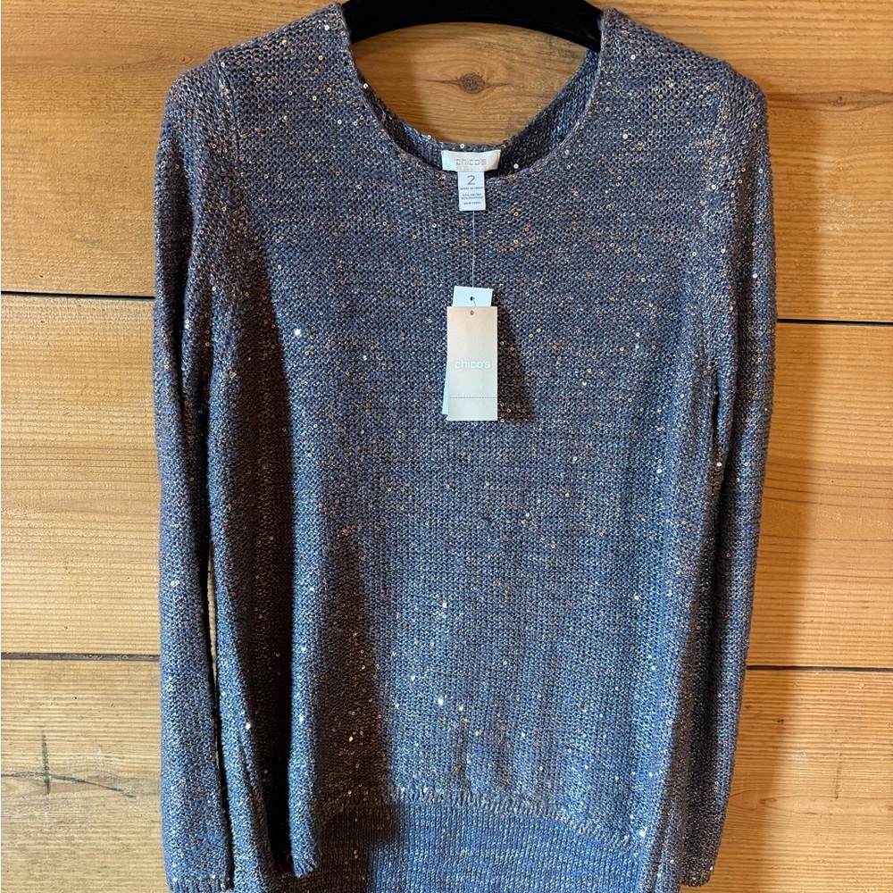 Chico's Women's Sweater in Blue and Silver
